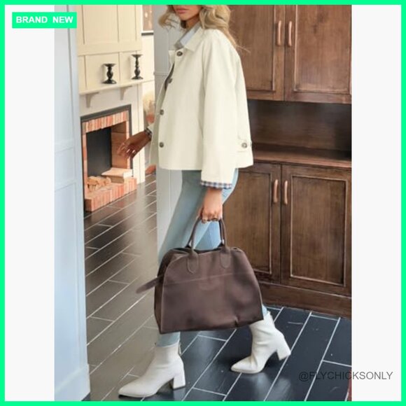 Lightweight Cropped Trench Coat Single Breasted Jacket Windbreaker - Picture 6 of 7